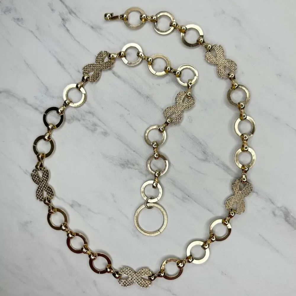 Lightweight Textured Gold Chain Link Belt XS/S Leaf Detail Adjustable ✨